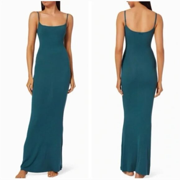 Skims Ribbed Soft Lounge Long Slip Dress Maxi in Teal Blue XS (Rare) - Picture 2 of 6